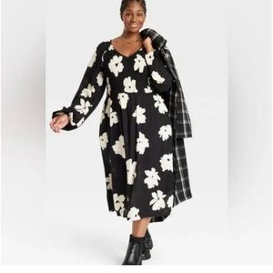 Ava & Viv Black and White Floral Long Sleeve Dress